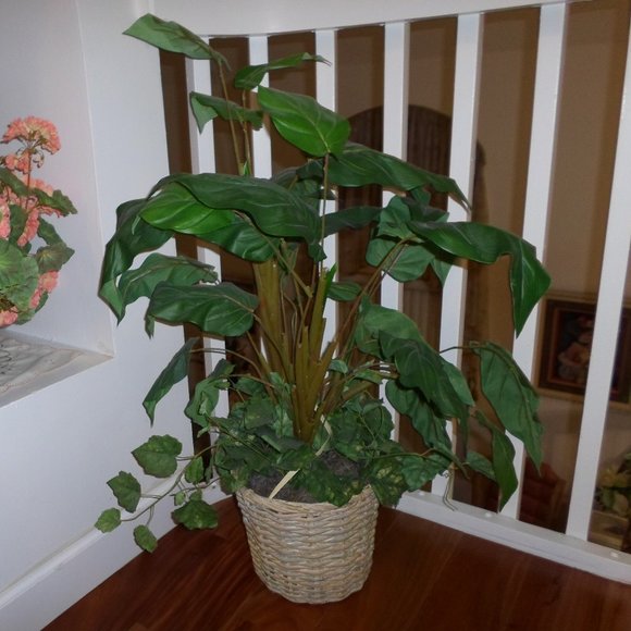 Fabric Foliage Arrangement in a Basket Planter - Picture 1 of 8
